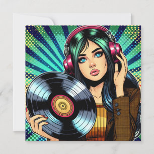Cool Pop Art Comic Style Meisje met Vinyl Album