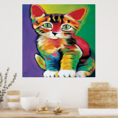 Cool pop art kattenhuisje kantoor decor poster (Keuken)