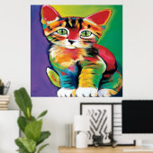 Cool pop art kattenhuisje kantoor decor poster (Thuiskantoor)
