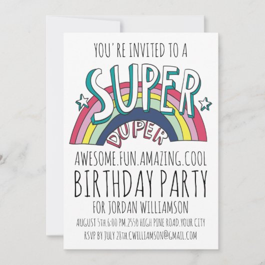 Cool Pop Art Rainbow Elke Age Birthday Uitnodiging (Voorkant)