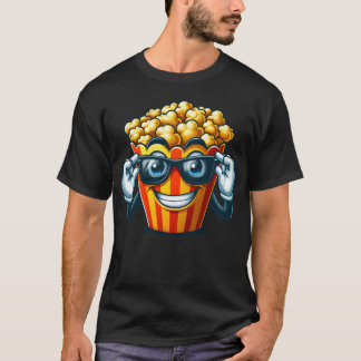 Cool Popcorn Cartoon Sunglasses Cinema retro T-shirt