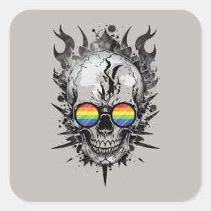 Cool Pride schedel vlammen regenboog sticker