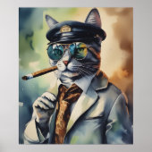 Cool Professor Kat Wall Art, Sigaar Roken Kat Poster (Voorkant)