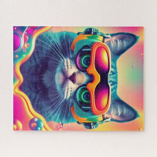 Cool Psychedelic Psychonaut Kitty Kat Legpuzzel (Horizontaal)