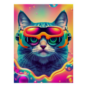 Cool Psychedelic Psychonaut Kitty Kat Perfect Poster