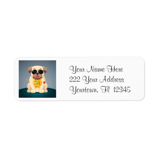 Cool Pug met Zonnebril Hond Adresetiketten Etiket (Voorkant)