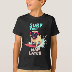 Cool Pug Surfende Hond T-shirt
