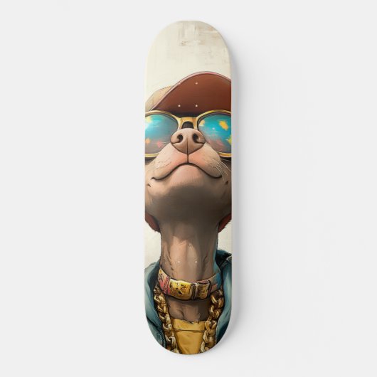Cool Pup Vibes - Retro Style Dog Art Skateboard (Voorkant)