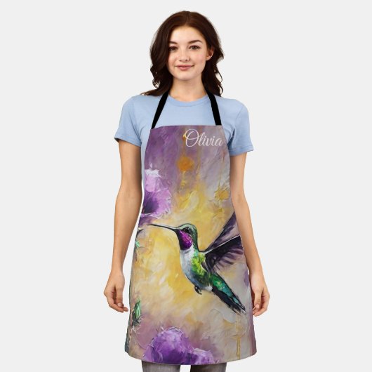 Cool Purple Flowers Hummingbird Chef Baker Vrouwen Schort (Gedragen)