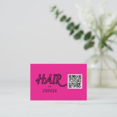 Cool QR Code Pink Hair Stylist Carte de visite (Debout devant)