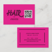 Cool QR Code Pink Hair Stylist Carte de visite (Devant / Derrière)