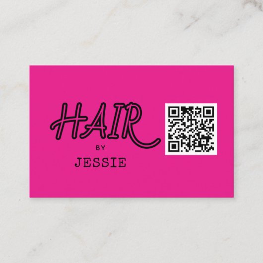 Cool QR Code Pink Hair Stylist Carte de visite (Devant)