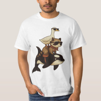 Cool Raccoon en Duck Riding Orca T-shirt