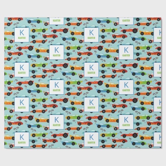 Cool Race Cars Kinder gepersonaliseerd op zaterdag Cadeaupapier (Vlak)