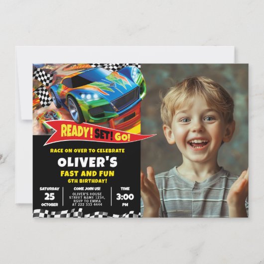 Cool Racing Car Party voor kinderen Kaart (Voorkant)