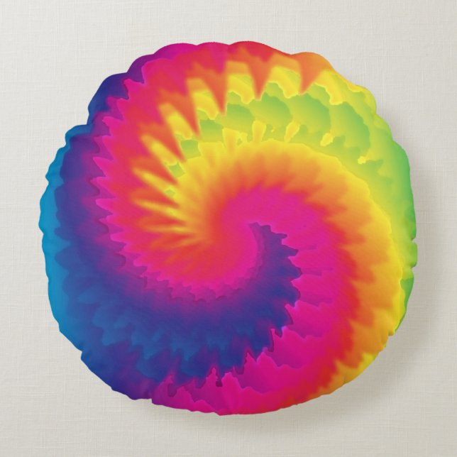 Cool Rainbow Tie Dye Rond Kussen (Voorkant)