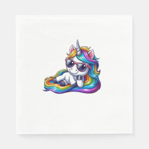 Cool Rainbow Unicorn met zonnebril Ontspannen Lang Servet