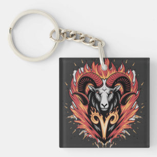 Cool Ram op vuur Zodiac Astologie ontwerp Sleutelhanger