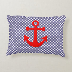 Cool Red Anchor op Gingham Pattern Accent Kussen