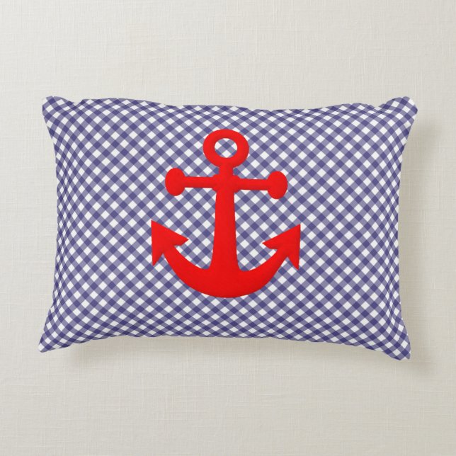 Cool Red Anchor op Gingham Pattern Accent Kussen (Achterkant)
