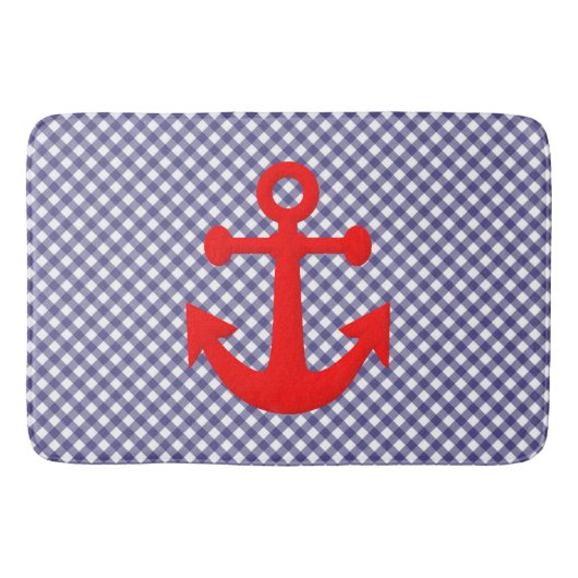 Cool Red Anchor op Gingham Pattern Badmat (Voorkant)