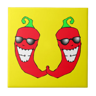 Cool Red Chili Peppers Hot Antropomorphic Tile Tegeltje