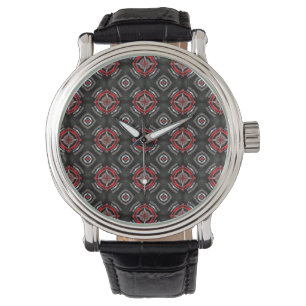 Cool Red en Black Geometric Pattern Horloge