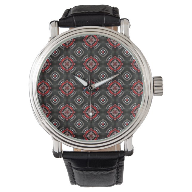 Cool Red en Black Geometric Pattern Horloge (Voorkant)