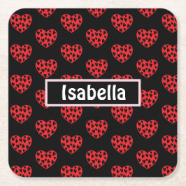 Cool Red Hearts Vierkante Kartonnen Onderzetter