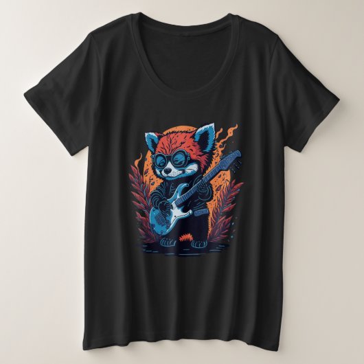 Cool Red Panda Playing Guitar Graphic Animal Enthu Grote Maat T-shirt (Design voorkant)