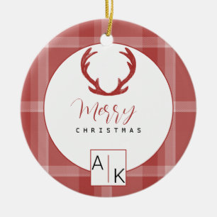 Cool Red Tartan Monogram Keramisch Ornament