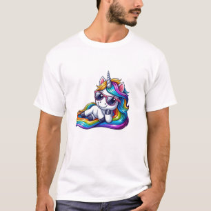 Cool Regenboog Eenhoorn met Zonnebril Relaxen Lang T-shirt