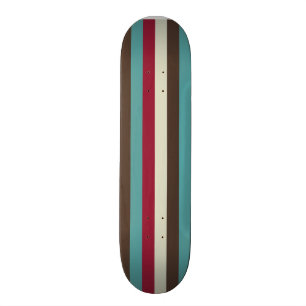 Cool Retro 70s Stripes Brown Aqua Red Cream Skateboard