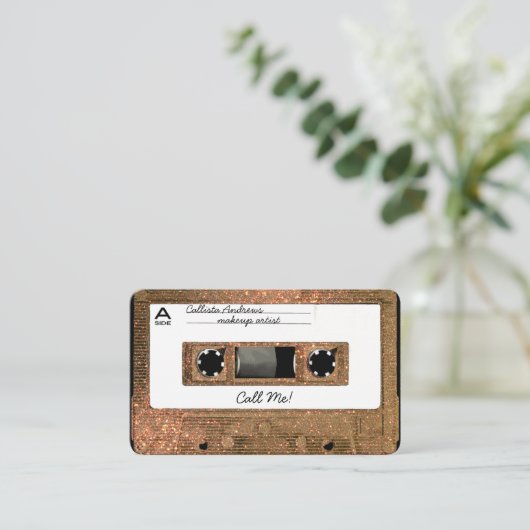 Cool Retro 80's Gold Glitter Cassettebandje Mixtap Visitekaartje (Staand voorkant)
