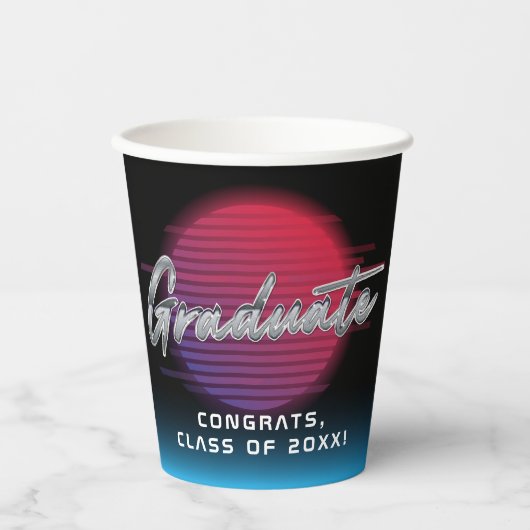 Cool Retro 80's Synthwave New Wave Afstudeerder Pa Papieren Bekers (Voorkant)
