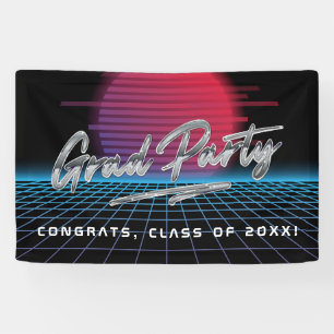 Cool Retro 80's Synthwave New Wave Afstudeerder Pa Spandoek