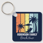 Cool Retro Beach House Custom Navy Blauw Sleutelhanger (Voorkant)