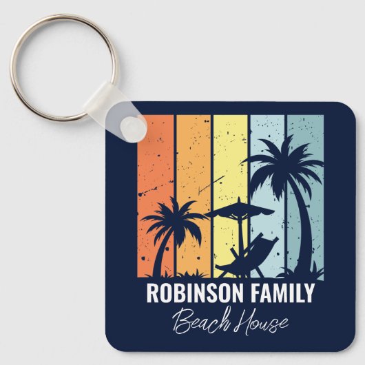 Cool Retro Beach House Custom Navy Blauw Sleutelhanger (Voorkant)