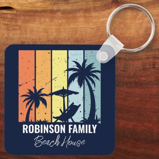 Cool Retro Beach House Custom Navy Blauw Sleutelhanger (Achterkant)