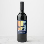Cool Retro Beach Party Custom Navy Blauw Wijn Etiket (Voorkant)