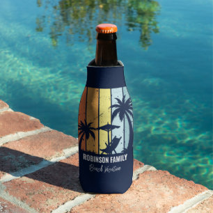 Cool Retro Beach Vakantie Custom Navy Blauw Flesjeskoeler