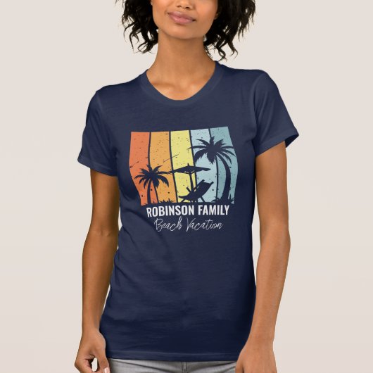 Cool Retro Beach Vakantie Navy Blue Dames T-shirt (Voorkant)