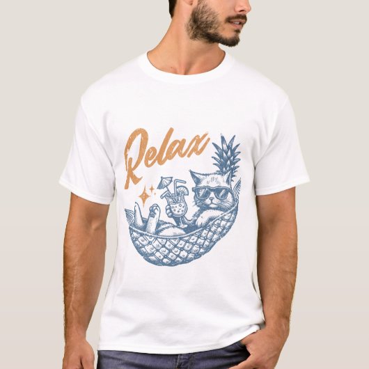 Cool Retro Cat Ontspannende Hangmat Cocktail T-shirt (Voorkant)
