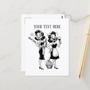 Cool retro dames tekst toevoegen briefkaart