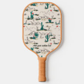 Cool Retro Desert Mountain Cactus Custom Text Pickleball Paddle (Voorkant)