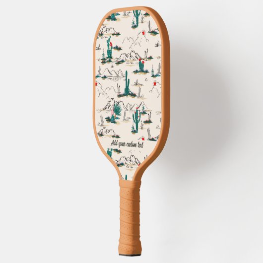 Cool Retro Desert Mountain Cactus Custom Text Pickleball Paddle (Links)