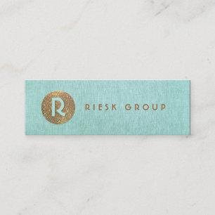 Cool Retro Gold Monogram Modern Aqua Blue Mini Visitekaartje