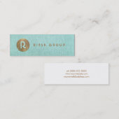 Cool Retro Gold Monogram Modern Aqua Blue Mini Visitekaartje (Voorkant / Achterkant)