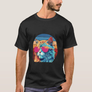 Cool Retro Kat in Zonnebril 70s 80s 90s Grappige K T-shirt
