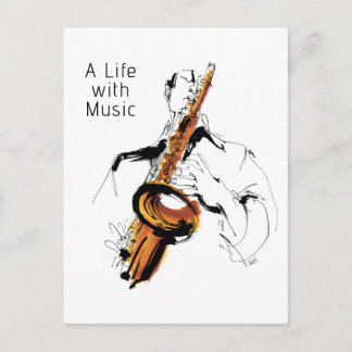Cool Retro Man Playing Alto Saxophone - Jazz Briefkaart